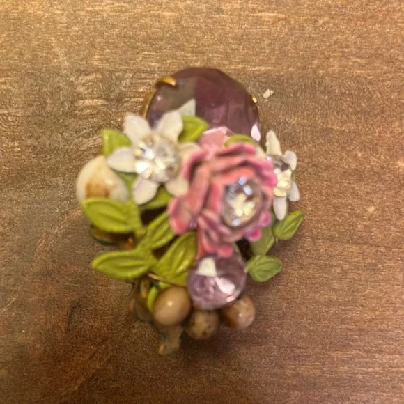 Vintage floral 3D metal crystal glass pearl Cottagecore earrings - Picture 3 of 5